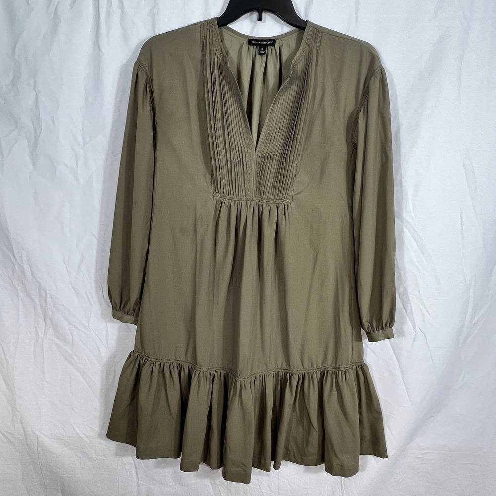 Banana Republic Mini Dress Olive Green V-Neck‎ Boho Festival Cottagecore Women S